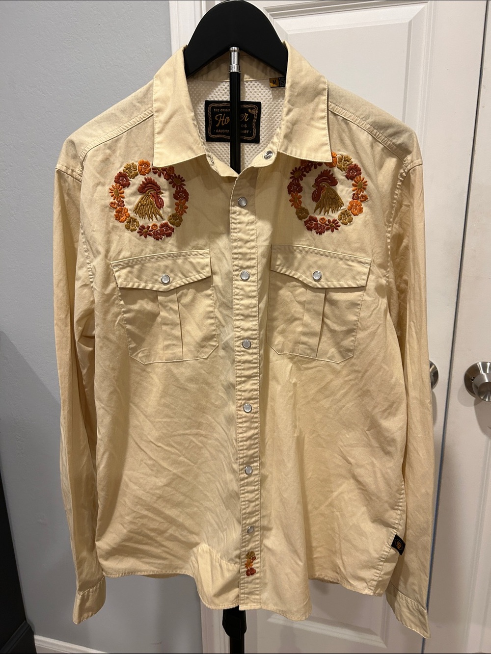 Howler Brothers Cream Western Shirt with Orange and Brown Embroidery